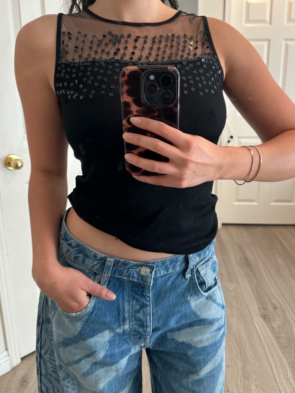 Black Sheer Yoke Beaded Tank